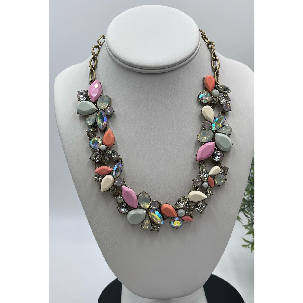 J. Crew Pink‎ Coral Cream Opalescent Glowing Rhinestone Statement Necklace